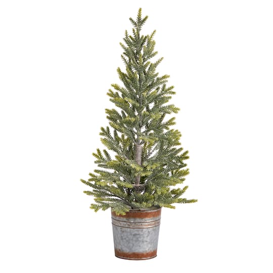 2ft. Pre-Lit Pine Artificial Christmas Tree in Rustic Metal Planter, Warm White Lights